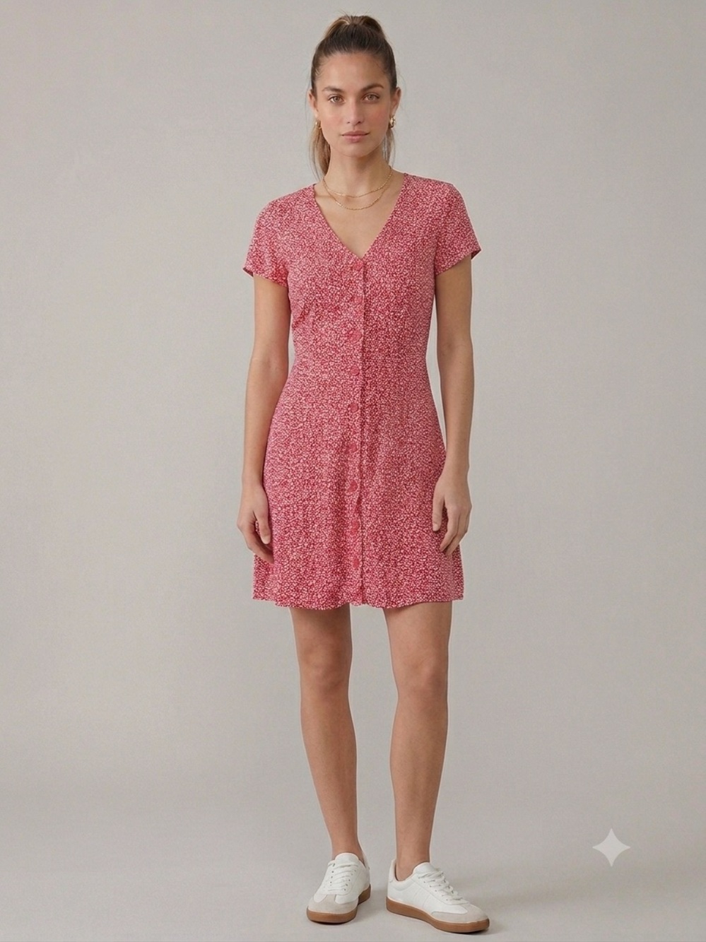 DIVIDED by H&M red Floral Print V-Neck Mini Dress